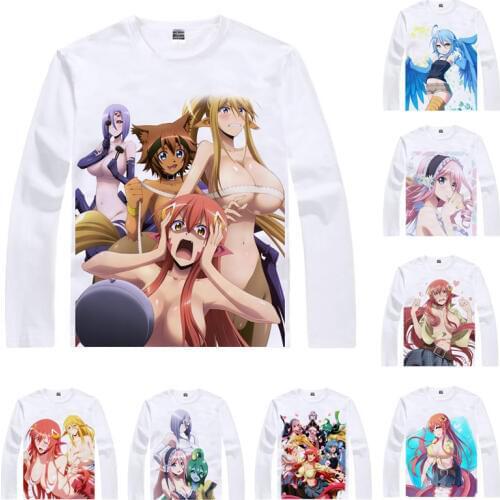 Monster Musume T-Shirts Men Hip Hop Long Sleeve Shirt Everyday Life with Monster Girls Miia Papi Cosplay Motivs Cool Anime Shirt