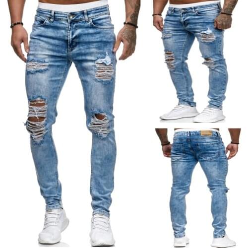 Mens Quilted Embroidered jeans Skinny Jeans Ripped Grid Stretch Denim Pants MAN Elastic Waist Patchwork Jogging Denim Trousers