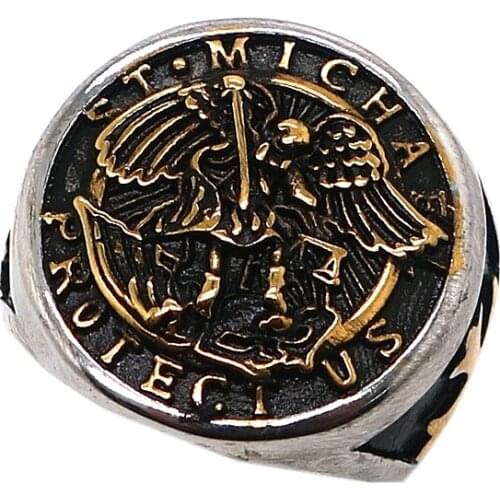 Mens Cross Saint Michael Protect US 316L Stainless Steel Cool 3D Design Newest Ring