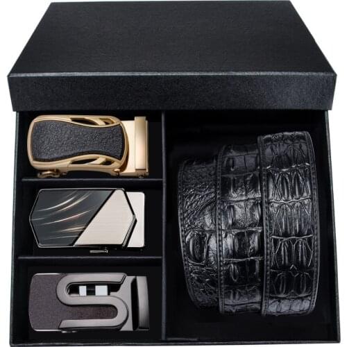 Barry.Wang 3PKDF-01 New Brand Mens Fashion Belts For Men 3PC Automatic Buckle Designer Belt Crocodile pattern With Gift Box