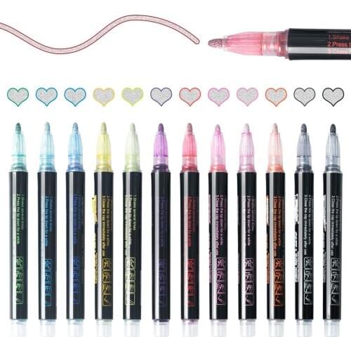 12pack Glitter Double Line Pens Drawing Fluorescent Marker Pens Diary Stationery