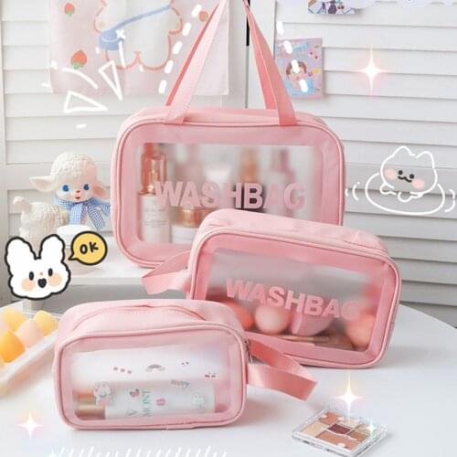 Korean PU Transparent Cosmetic Storage Bag Set PVC Waterproof Makeup Organizer Women Travel Pouch Wash Cosmetic Bag High Quality
