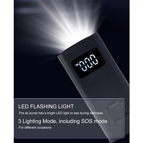 Tire Inflator Portable Air Compressor Digital Pressure Gauge with LEDs Light USB Rechargeable 150PSI Electric Air Pump for Bike