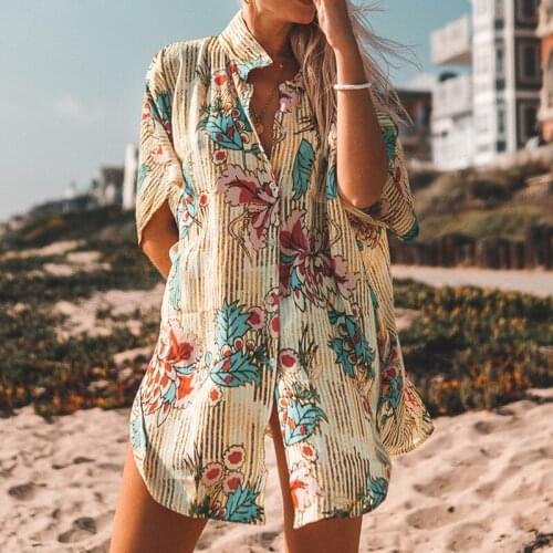 New Women Fashion Chiffon Shirt Beach Clothes Sunscreen Seaside Holiday Loose Coat Shirt