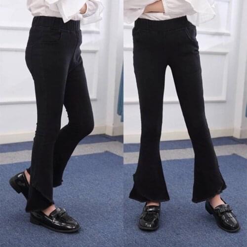 2021 New Toddler Kid Baby Girl Bell-Bottoms Pant Denim High Waist Wide Leg Jeans Trousers Pants3 4 6 8 10 12Year Old