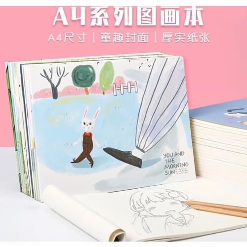 New Arrival 4Pcs/Pack Cartoon Cover Sketchbook Thinkened 56 Pages Blank A4 Paper Hand-Drawn Kawaii Stationery For Art Student