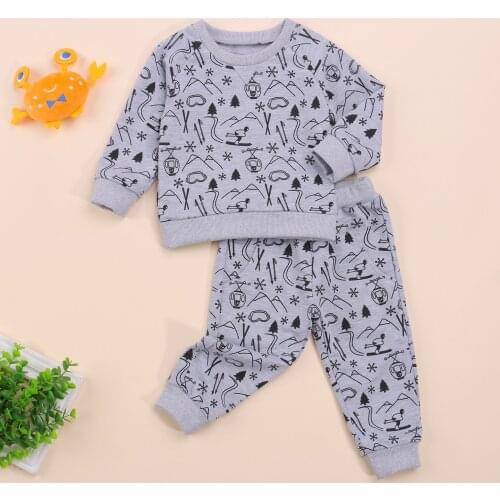 Autumn Winter Cotton Baby Sweater Suit Long Sleeves+Trousers Cartoon Print Casual Style Loose Toddler Infant Clothing Set