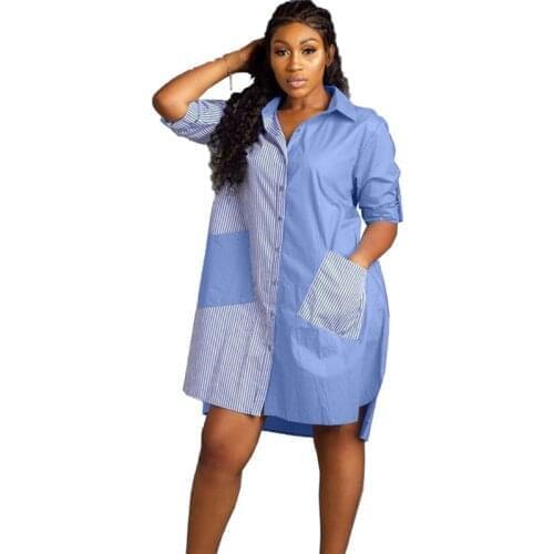 Autumn Long Sleeve Shirt Dress Women Turn-down Collar Button Up Blouse Dress Streetwear Oversized Loose Casual Dresses Pockets