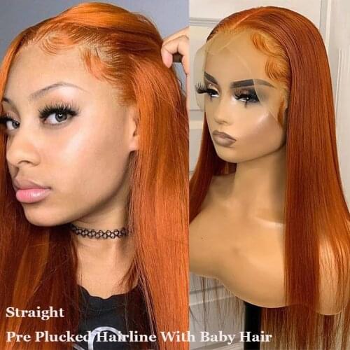Orange Ginger Color Lace Front Wigs Pre Plucked Brazilian Body Wave Human Hair Wig 180% Density Remy Glueless Lace Wig For Women