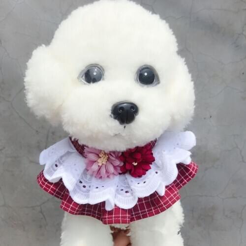 Pet Plaid Neck Collar Cute flower Lace Bowknot Small Bell Pet Collar Bib Dog Cat Necklace Decor For Teddy Small Dog cat