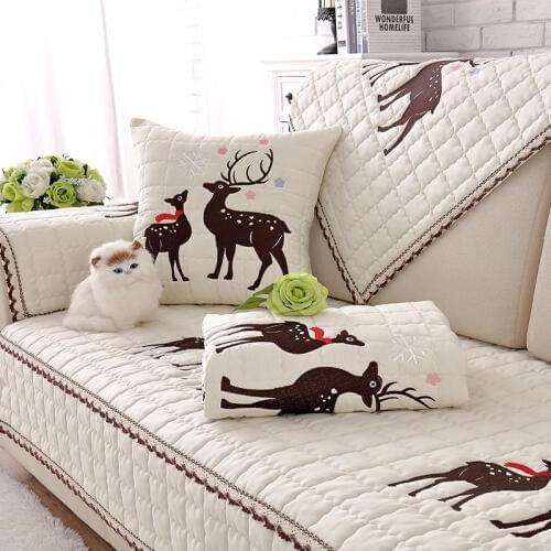 Plaid Quilted Sofa Cover Couch White Deer Sofa Cushion Couch Towel Pillowcase Corner Sofa Case