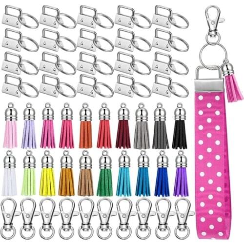 Polychromatic 60 Pieces Key Fob Hardware Wristlet Set with Swivel Snap Hook for Key Jewelry DIY Crafts