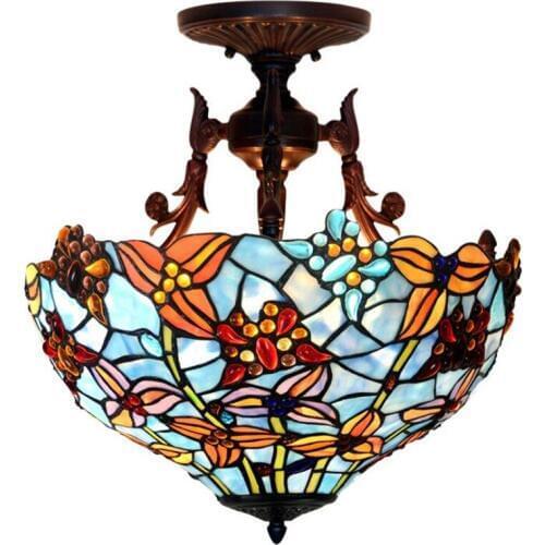 Tiffany Ceiling lamp Handmade Glass Baroque Vintage Colorful Butterfly Round Hanging Lamp for Foyer Bed Room Balcony 40cm 1126
