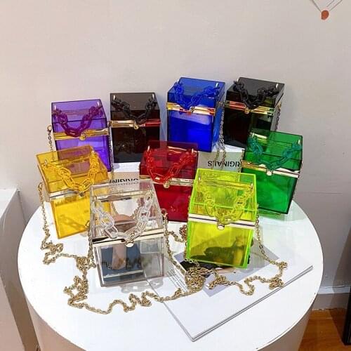 Transparent Acrylic Box Chain Crossbody Bag for Women 2021 Shoulder Bag Purses and Handbags Ladies Party Clutch Bag Trend Bag