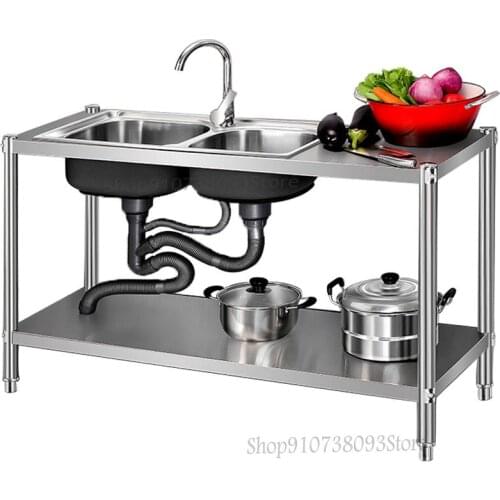 Stainless Steel Sink With Bracket Single And Double Trough Platform Panel Shelf Household Simple Dish Basin Kitchen Sink