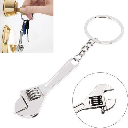Silver Zinc Alloy Portable Mini Keychain Wrench Adjustable Wrench Spanner with Key Chain for Removing Small Parts