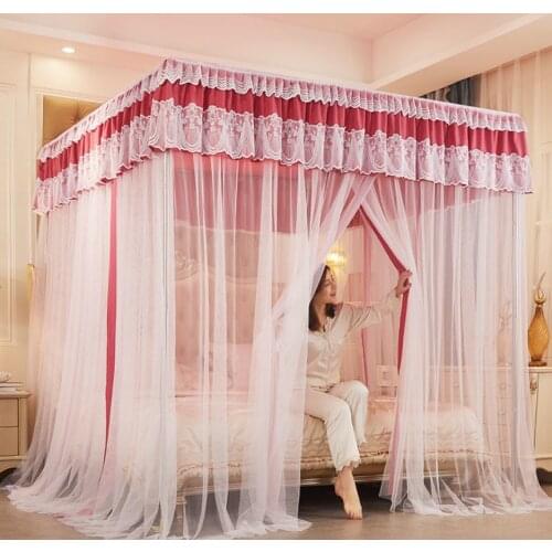 Luxury palace blackout bed curtains and mosquito nets integrated dust-proof top Princess wind mosquito nets without bracket