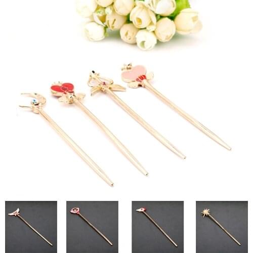 Star Moon Card Captor Sakura Hair Stick Women Girls Accessories Hairpins Headdress Crystal Moon Heart Magic wand Hair Clip