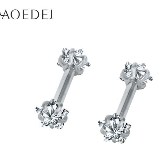 AOEDEJ 16g Double Crystal Ear Tragus Earrings Stainless Steel Helix Ear Piercings Jewelry For Women Cartilage Stud Earrings