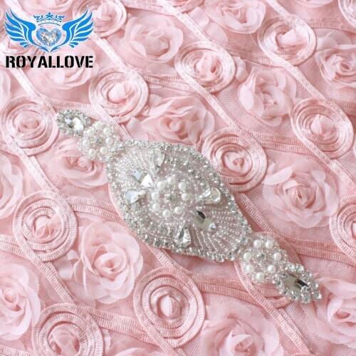 Bling Luxury beaded ivory pearls Crystal Glass Silver Rhinestone Applique Wedding Bridal Dress Sash belts patch 30 pieces