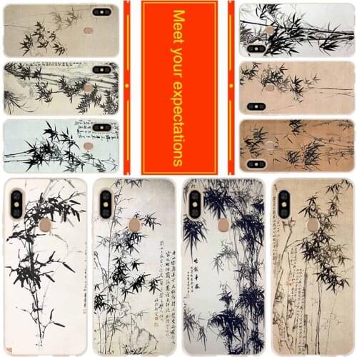 Silicone Case For Xiaomi Redmi Note 10 9 8 7 6 5 Pro Max 10s 9s 9T 8t 4G 5G Cover Ink painting bamboo