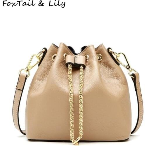 FoxTail & Lily Bucket Handbags Soft Genuine Leather Women Mini Crossbody Bag Luxury Designer Small Tote Shoulder Messenger Bags