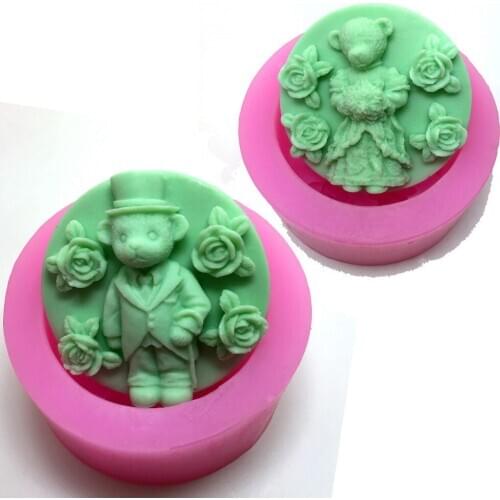Wedding bear round shape silicone mold Handmade Soap Clay craft mold DIY decoration tools