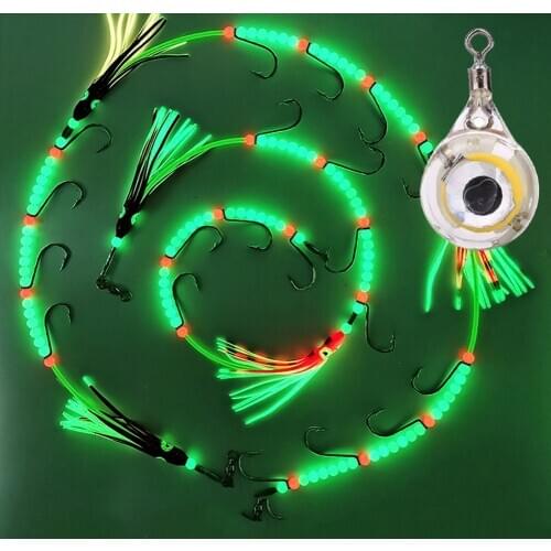 Luminous Glow Squid Soft Bait for Saltwater Ribbonfish 4 Big Sea Fishing Hooks Shaped String Tropical Octopus Night Fishing Hook