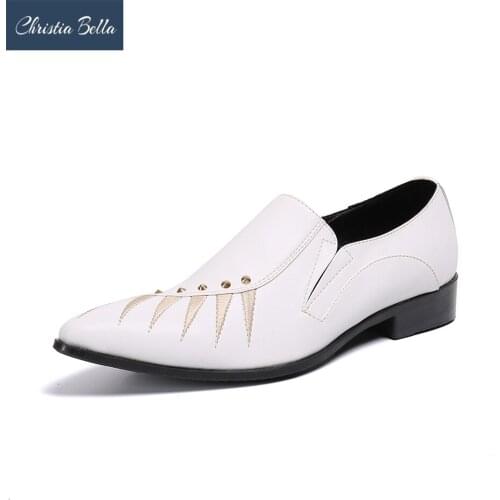 Christia Bella British White Real Leather Men Shoes Wedding Party Formal Leather Shoes Pointed Toe Business Shoes Male Footwear