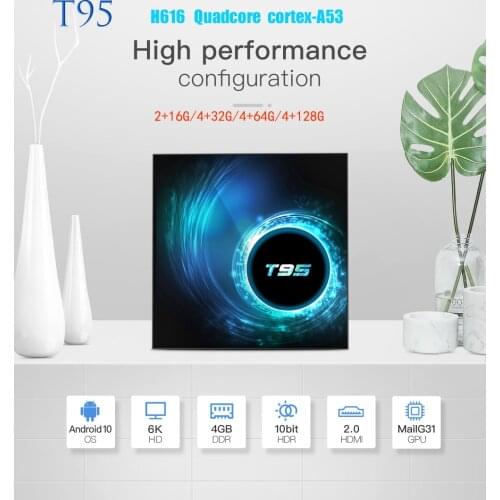 T95 android tv box 10.0 Allwinner Quadcore 4G 32G 64G 128G Bluetooth 5.0 2.4G&5G dual wifi 6K ip tv Set Top Box Media Player