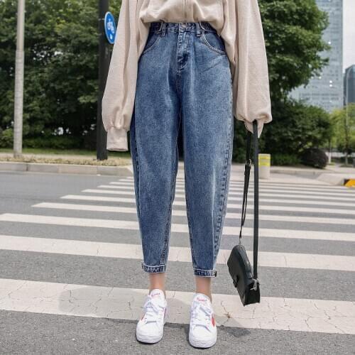 Korean Harem Pants Women Jeans Loose Mid Waist Wide Leg Ankle Length Pants Student Casual All-match Clothing Hip Hop Streetwear