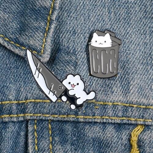 Fashion Enamel Funny Dagger Cat Brooch Spoof Cat Cartoon Bow Tie Brooch Clothing Jewelry Cowboy All-match Badge For Men Women