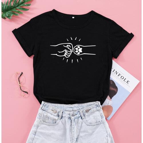 High Five with Dogs Funny Printed Women T Shirts Fist Bump with Doggy Kawaii Woman Clothes Plus Size Momlife Shirts 2021 Tops