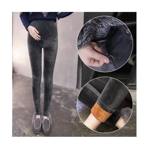 Winter Plus velvet Maternity Skinny Legging Korean Fashion Slim black Pants Clothes for Pregnant Women Thicken Warm Pregnancy