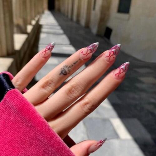 24Pcs Nail Tips Press On Nails French Tips Ballerina Artifical Nails False Nails With Design Fake Nails With 24Pcs Glue Sticker