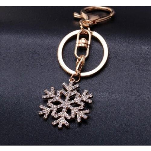 4PCS Christmas Gift Snowflake Chain Keychain Key Pendant Charm Rhinestone