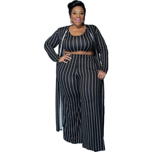 4XL 3XL Plus Size Dashiki African Women Sets Cardigan Robes With Tank And Pant Suits Fashion Casual Striped 3 Piece Outfits