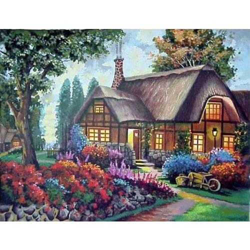 5D DIY Diamond Painting Cross Stitch Mosaic Landscape Embroidery Full Set Country House Rhinestone Picture Home Decor Gift
