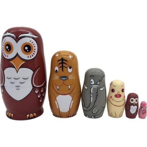 6Pcs Cute Owl Animal Wooden Russian Matryoshka Nesting Doll Puzzle Toy Craft Gift Home Decoration
