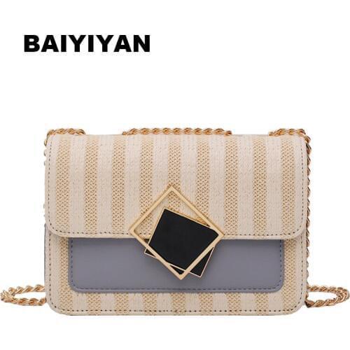 BAIYIYAN Women PU Leather Knitting Crossbody Bag High Quality Handbag Ladies Purse Fashion Chains Hasp Shoulder Bag