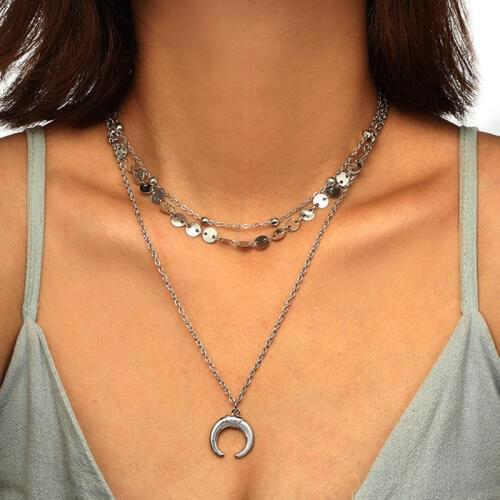 Bohemian Trendy Moon Pendant Necklaces For Women Vintage Fashion Multilayer Choker Necklaces Statement Jewelry