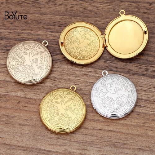 BoYuTe (10 Pieces/Lot) 31MM Round Shaped Metal Brass Flower Bird Carved Locket Diy Memory Photo Locket Pendant Can Open