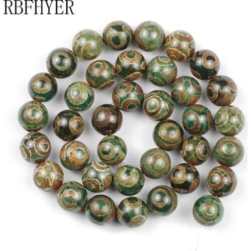 Tibetan Buddhism Green Eyes Dzi beads Agates Round Natural Stone For DIY Jewelry Making Beaded Bracelet 8 10 12mm 15" pick SIZE