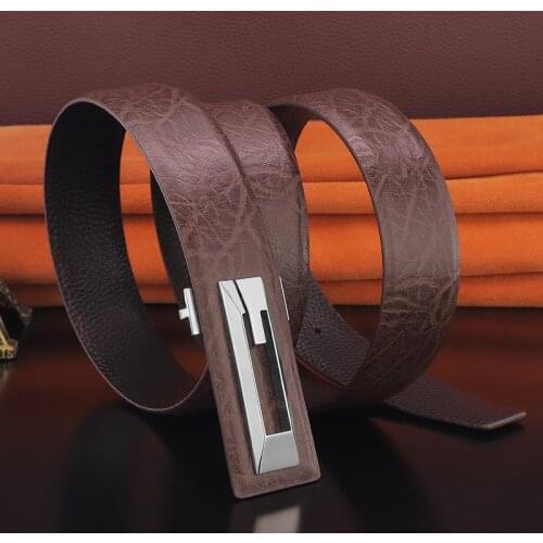G Letter Belt Mens Leather Brown Belt Fashion Fancy Retro Jeans Sliding Buckle Belt Luxury High Quality