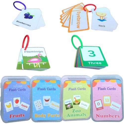 Montessori toys Flash Cards Kids Early Learning Numbers Fruits Animals Parts 90 Cards Kids Educational interactive toys for kids
