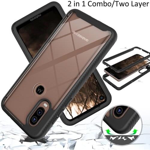 Combo Drop resistance Rugged Case For Motorola One Vision Heavy Duty Defender Armor Shield Anti-Skid Clear Cover