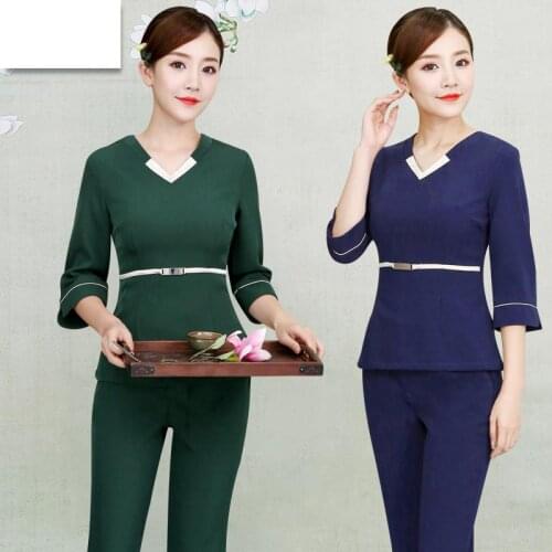 New Style Cosmetologist Work Suit Half Sleeve Beauty Salon Technician Clothing Hotel Uniform Reception Uniforme Coffee