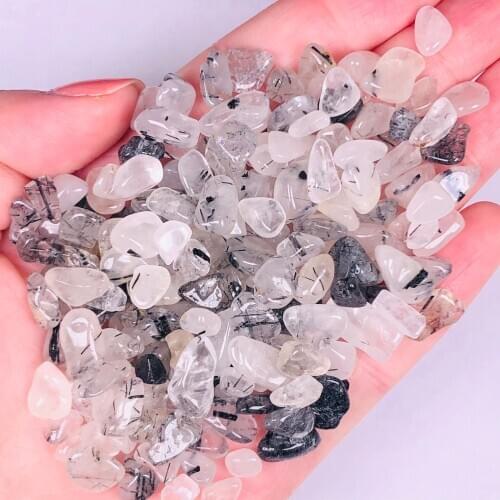 Natural Black Hair Quartz Tumbled Crystals Gravel Original Stone For Buddhist Minerals Specimen