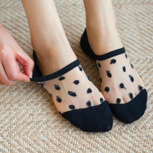 5 pairs of womens socks summer new polka dot cute women boat socks breathable soft thin transparent ladies invisible socks