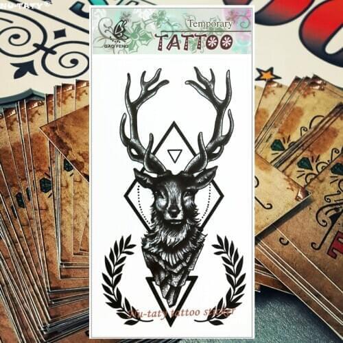 Nu-TATY Black deer head Temporary Tattoo Body Art Flash Tattoo Stickers 17*10cm Waterproof Fake Tatoo Car Styling Sticker